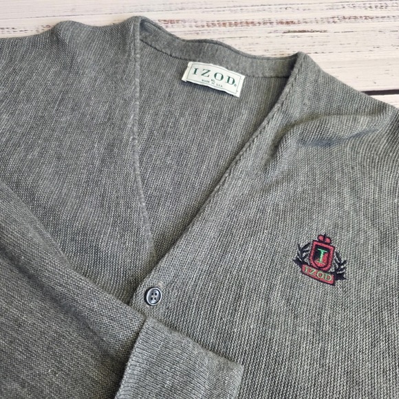 Izod Other - Vintage IZOD Cardigan Sweater Mens XL Gray Crest Logo USA Button Up Grandpa-core